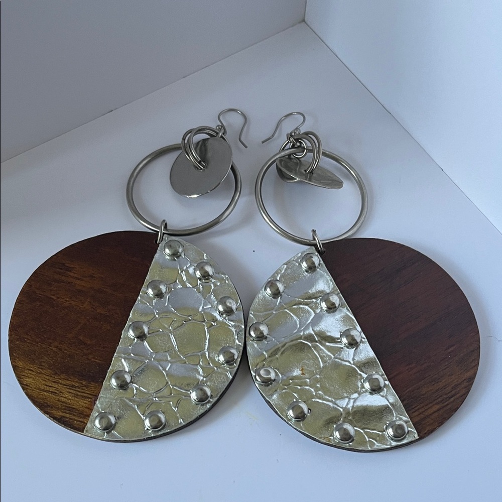 Funky chunky Silver and Brown Statement Earrings
